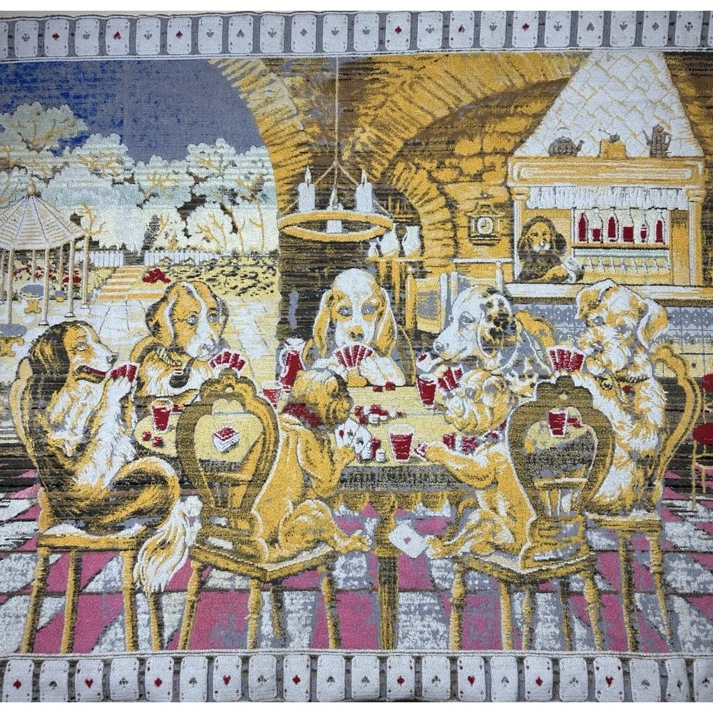 Vintage Dogs Playing Poker Tapestry Blanket Throw Cards Bar Scene 57x46 Vtg